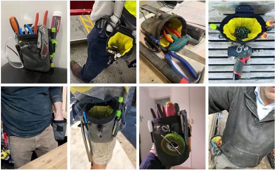 Portable nylon pull-out tool bag with leather strap - practical tools