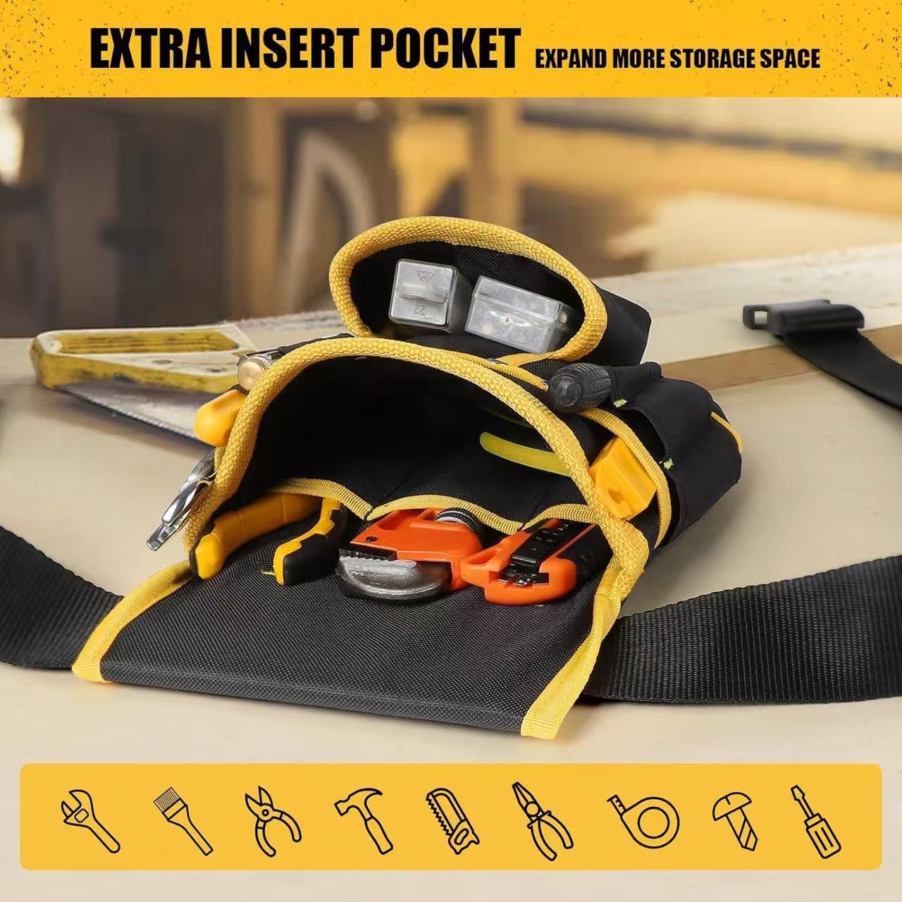 Cross-border tool belt with magnetic multiple pockets, adjustable tool storage bag, multi-functional repairman