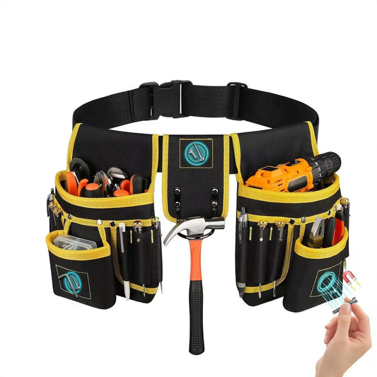 Cross-border tool belt with magnetic multiple pockets, adjustable tool storage bag, multi-functional repairman