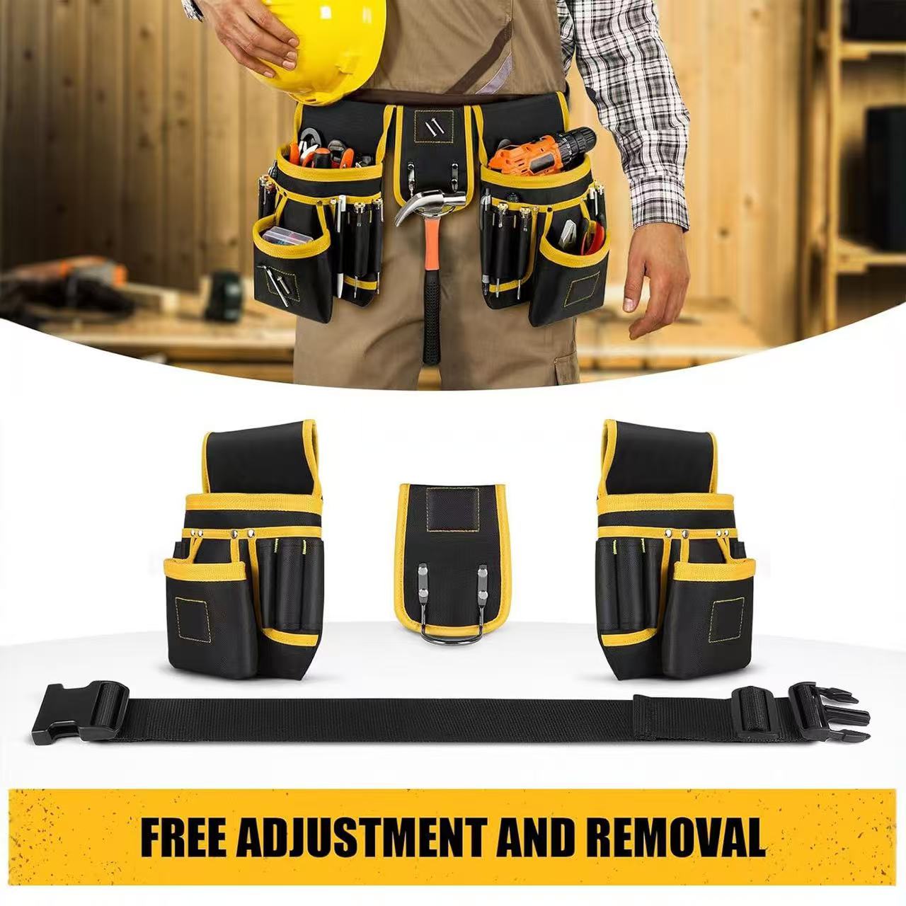 Cross-border tool belt with magnetic multiple pockets, adjustable tool storage bag, multi-functional repairman