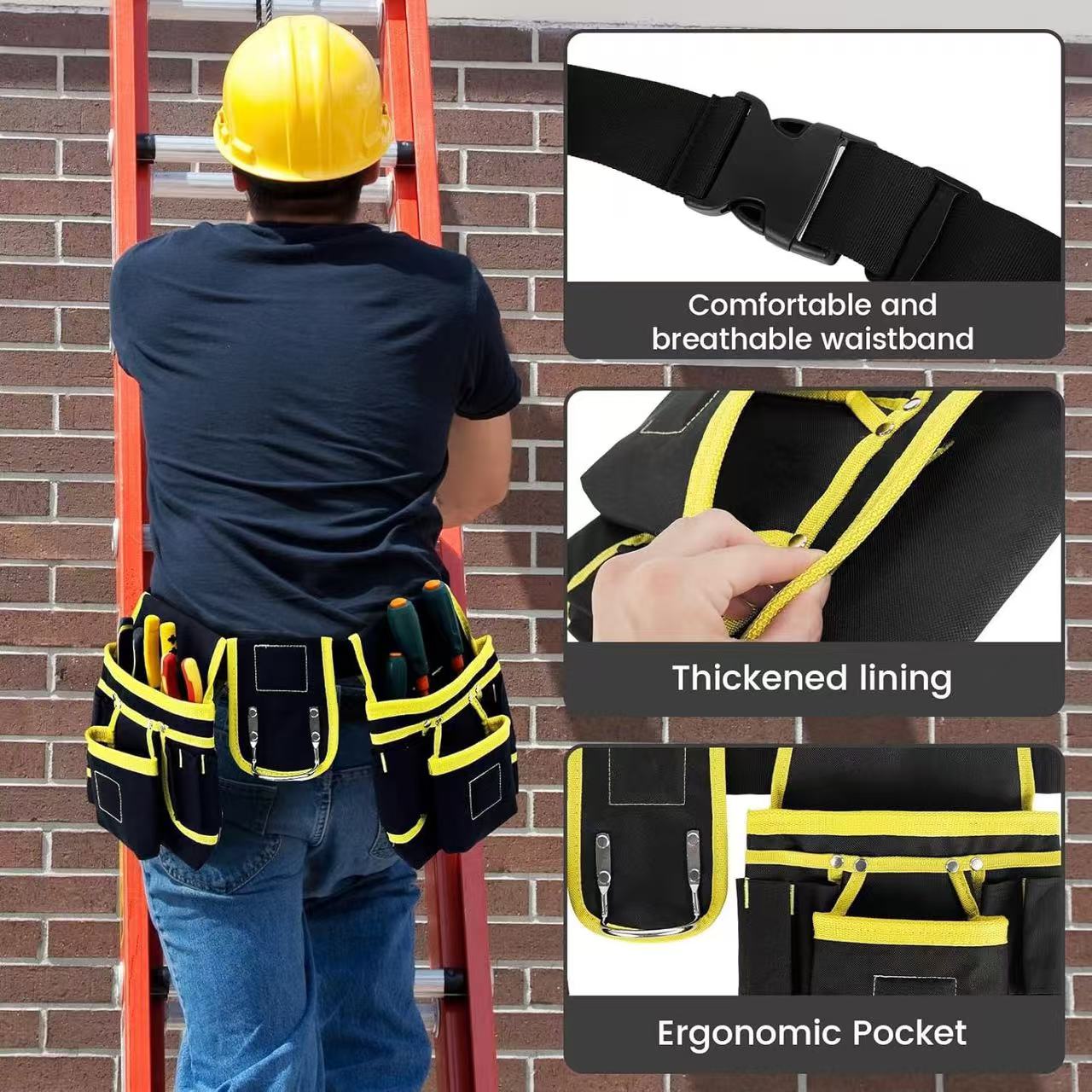 Cross-border tool belt with magnetic multiple pockets, adjustable tool storage bag, multi-functional repairman
